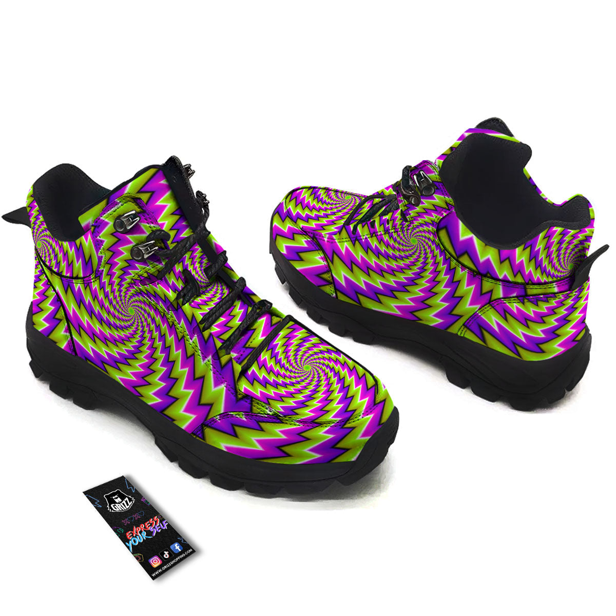 Optical Moving Illusion Abstract Twisted Hiking Shoes-grizzshop