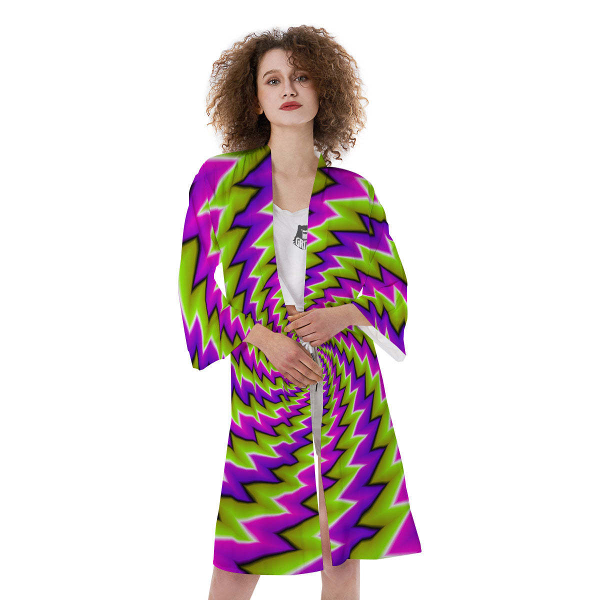 Optical Moving Illusion Abstract Twisted Kimono-grizzshop