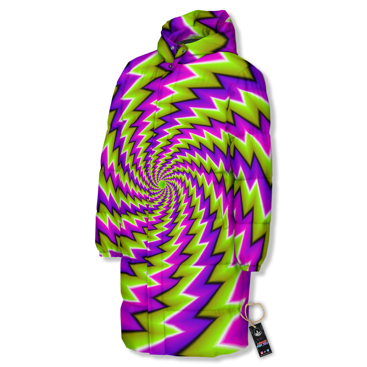 Optical Moving Illusion Abstract Twisted Long Down Jacket-grizzshop