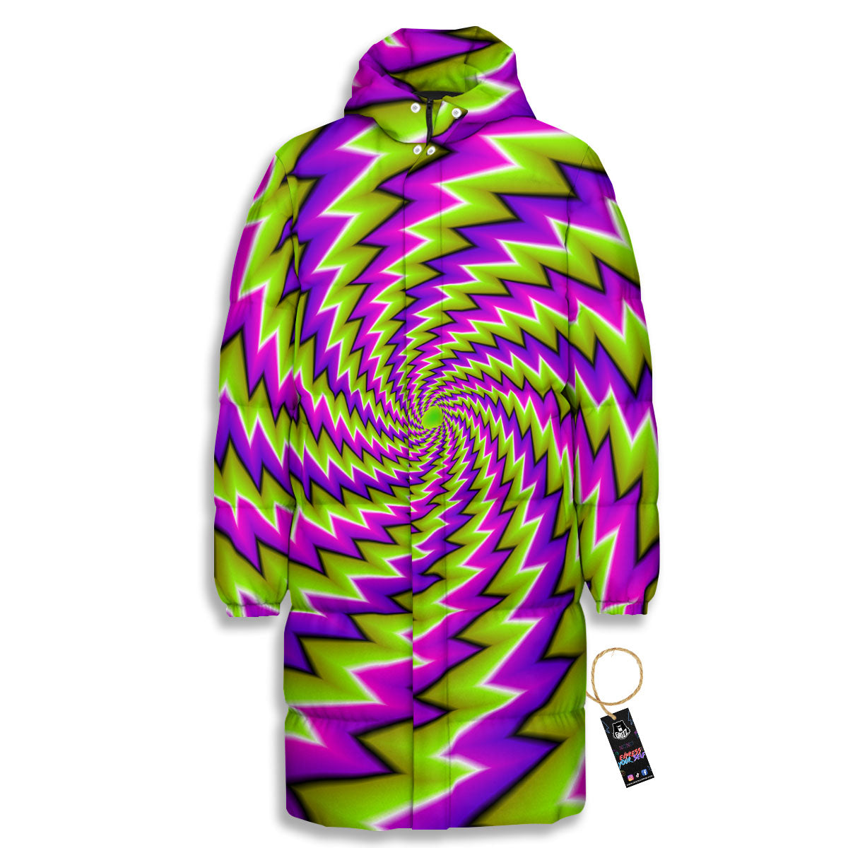 Optical Moving Illusion Abstract Twisted Long Down Jacket-grizzshop