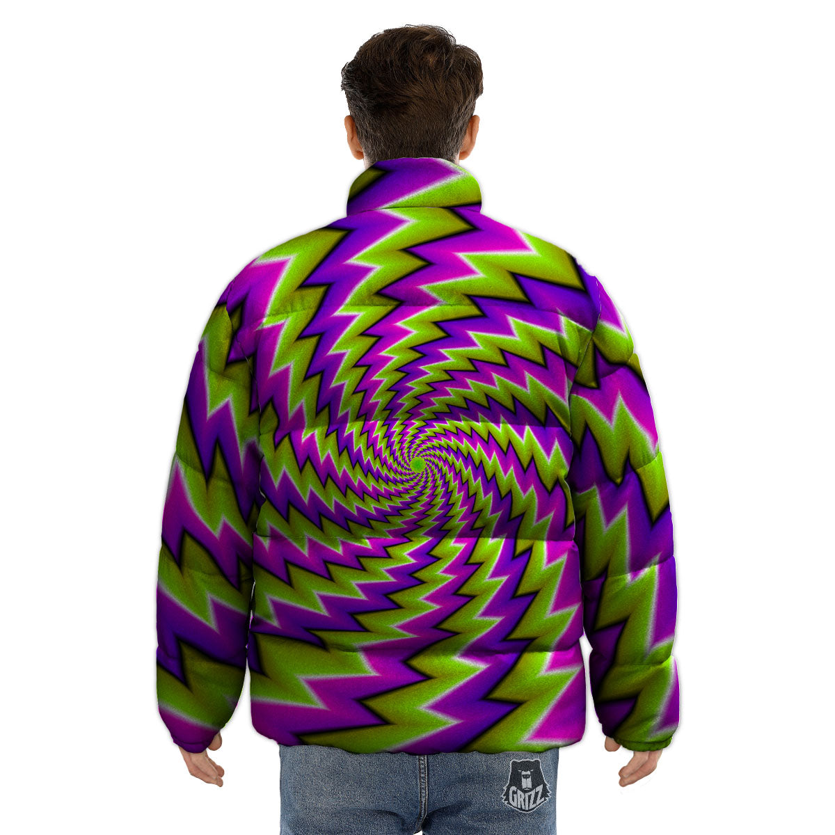 Optical Moving Illusion Abstract Twisted Puffer Jacket-grizzshop