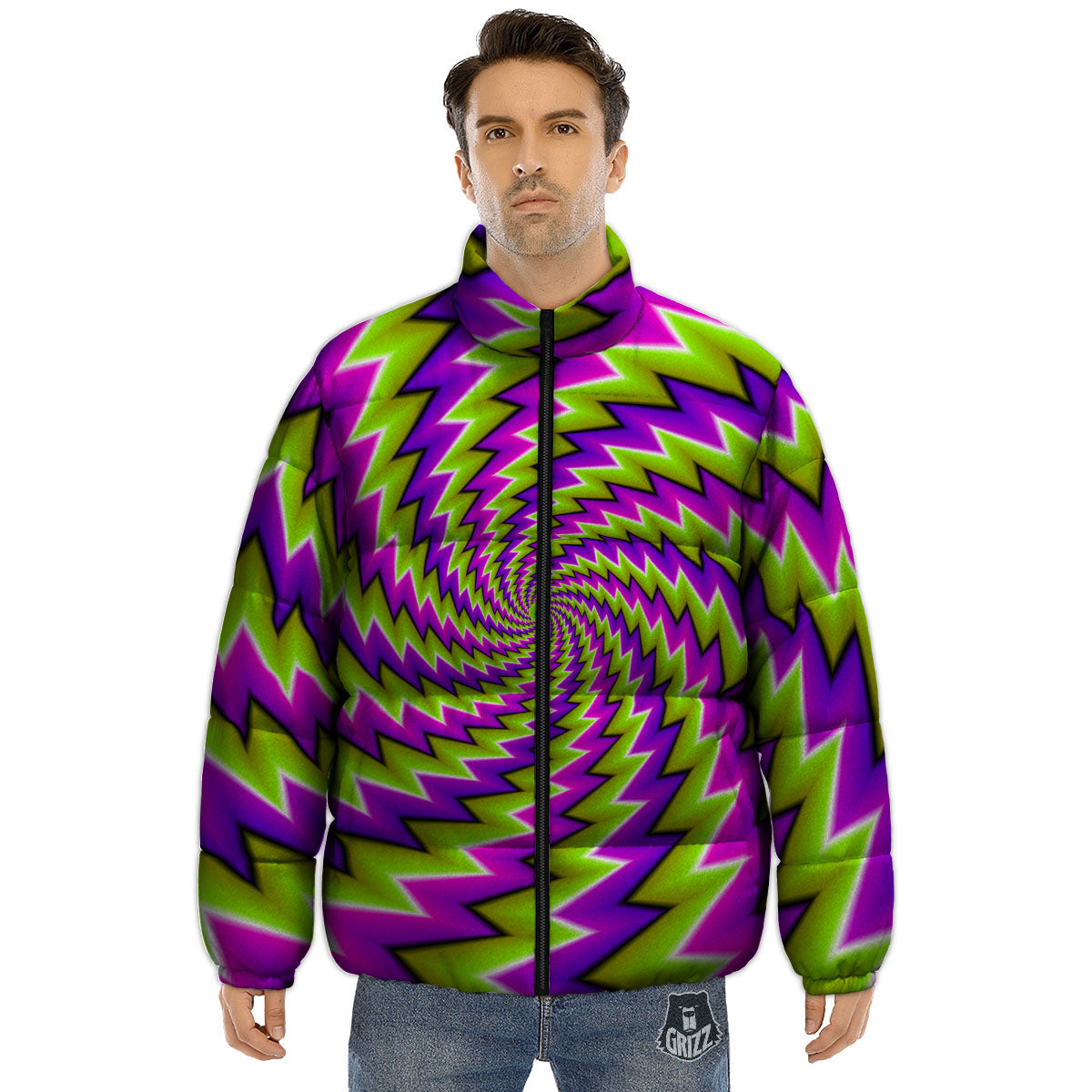 Optical Moving Illusion Abstract Twisted Puffer Jacket-grizzshop