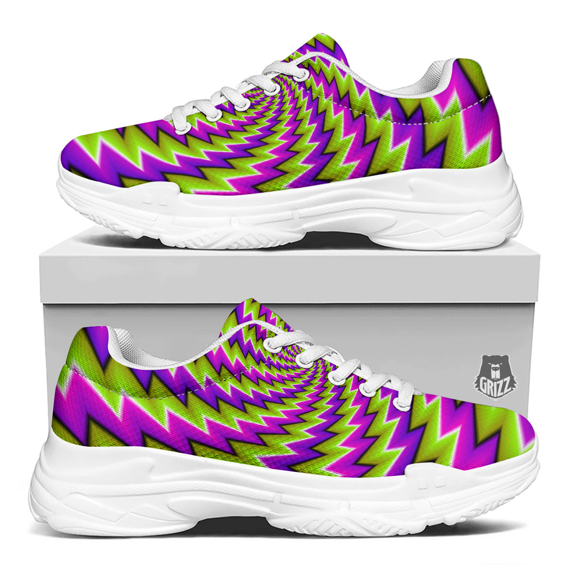 Optical Moving Illusion Abstract Twisted White Chunky Shoes-grizzshop