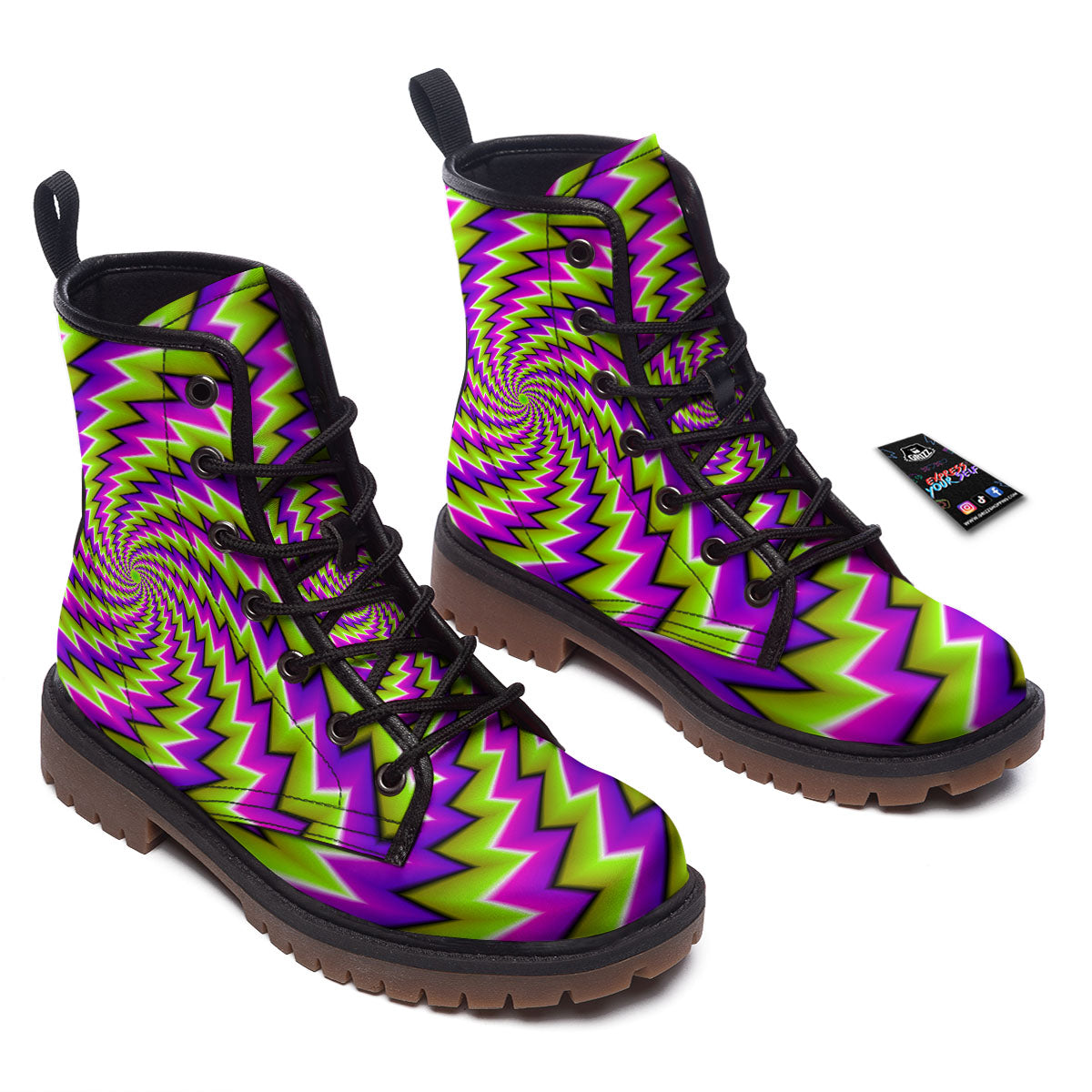 Optical Moving Illusion Abstract Twisted Work Boots-grizzshop