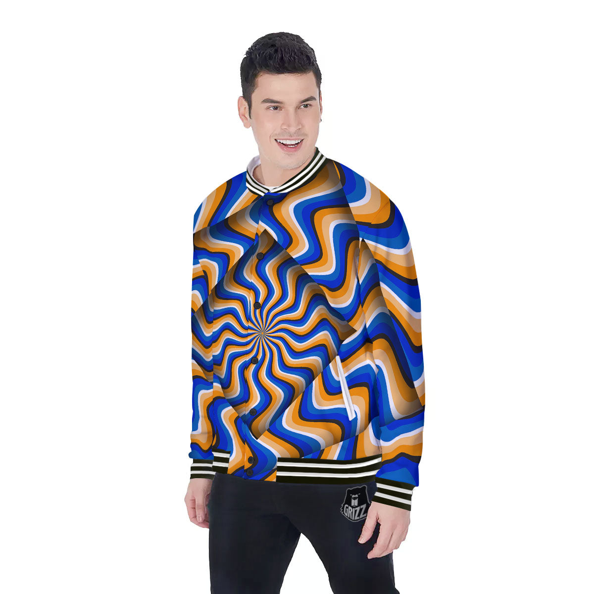 Optical illusion Hypnotic Blue Orange Baseball Jacket-grizzshop