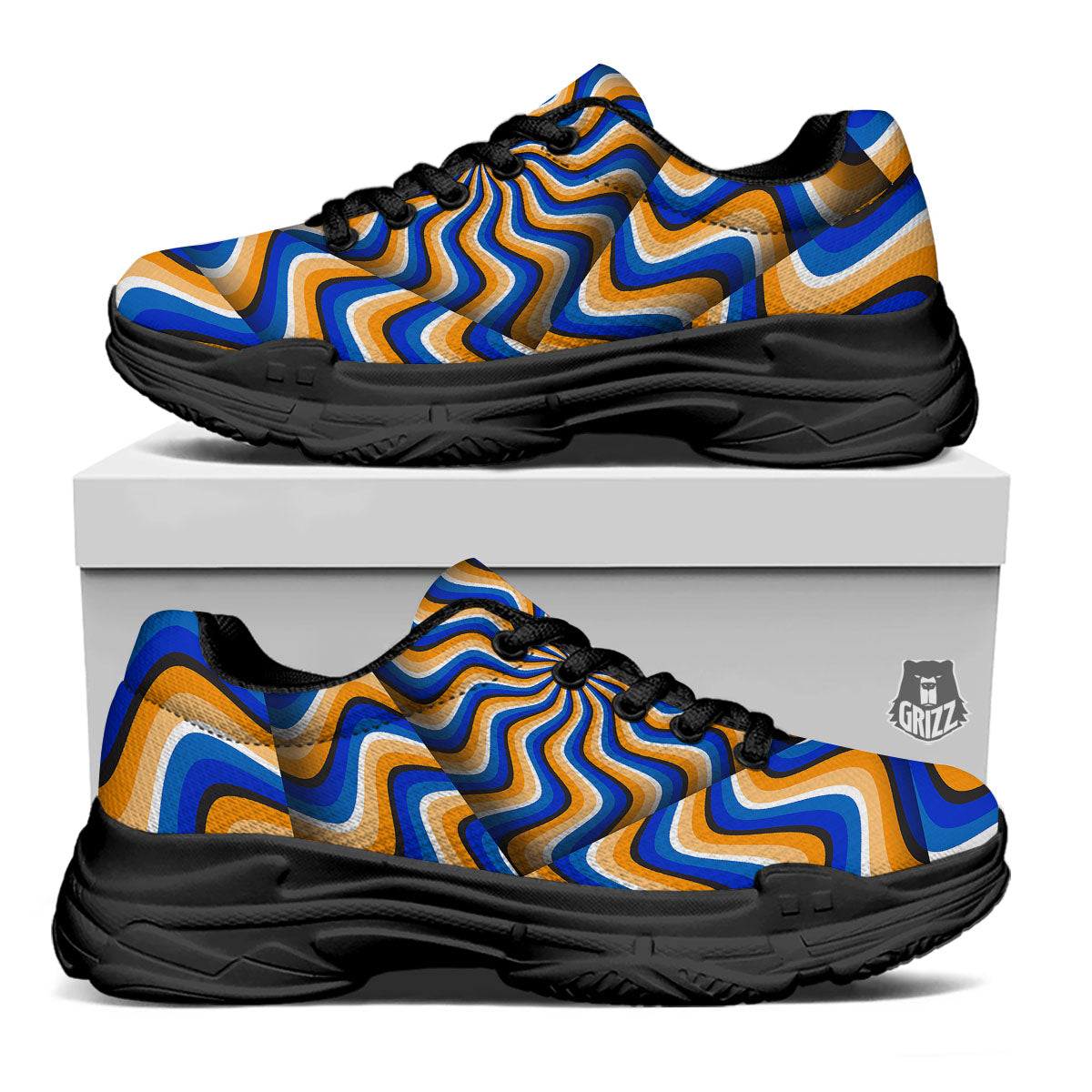 Optical illusion Hypnotic Blue Orange Black Chunky Shoes-grizzshop