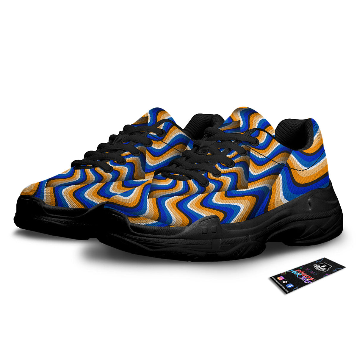 Optical illusion Hypnotic Blue Orange Black Chunky Shoes-grizzshop
