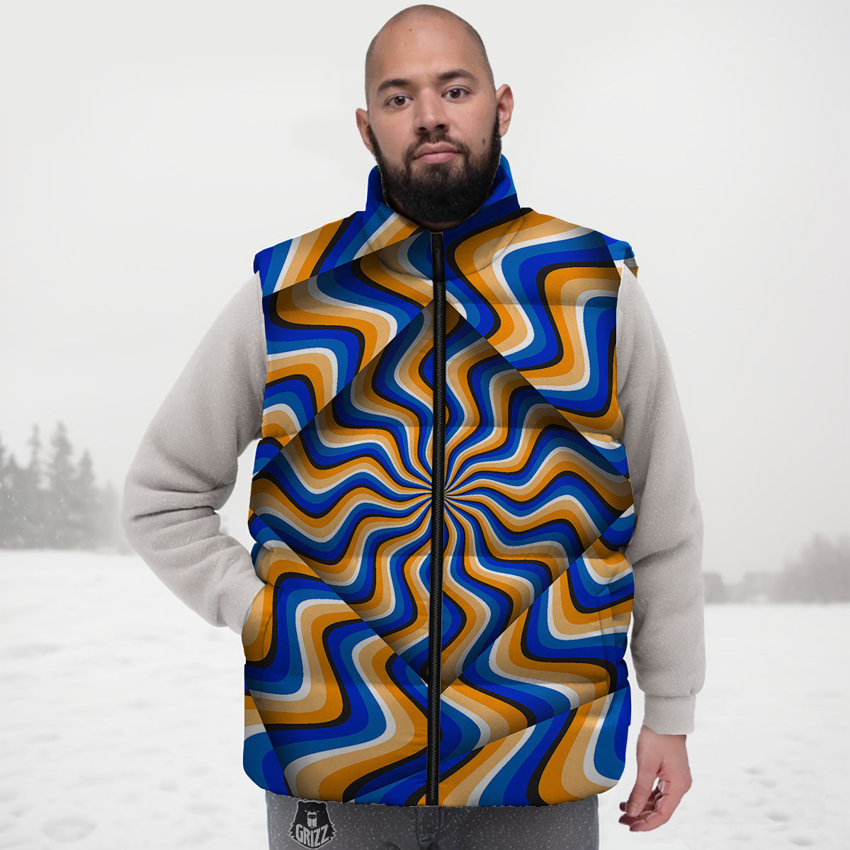 Optical illusion Hypnotic Blue Orange Down Vest-grizzshop