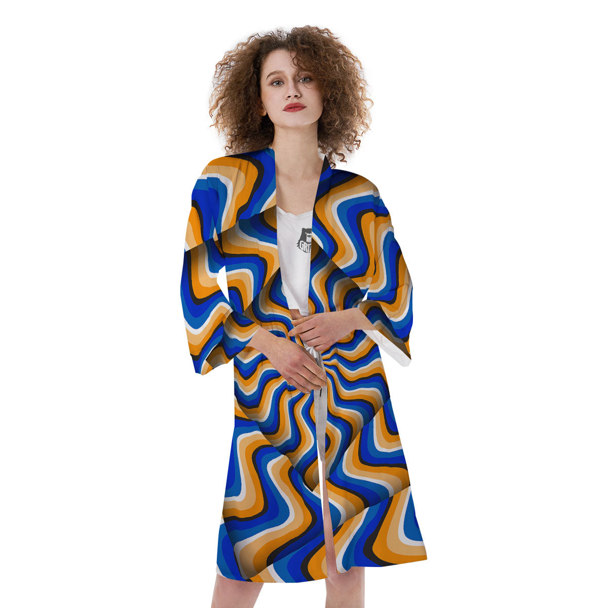 Optical illusion Hypnotic Blue Orange Kimono-grizzshop