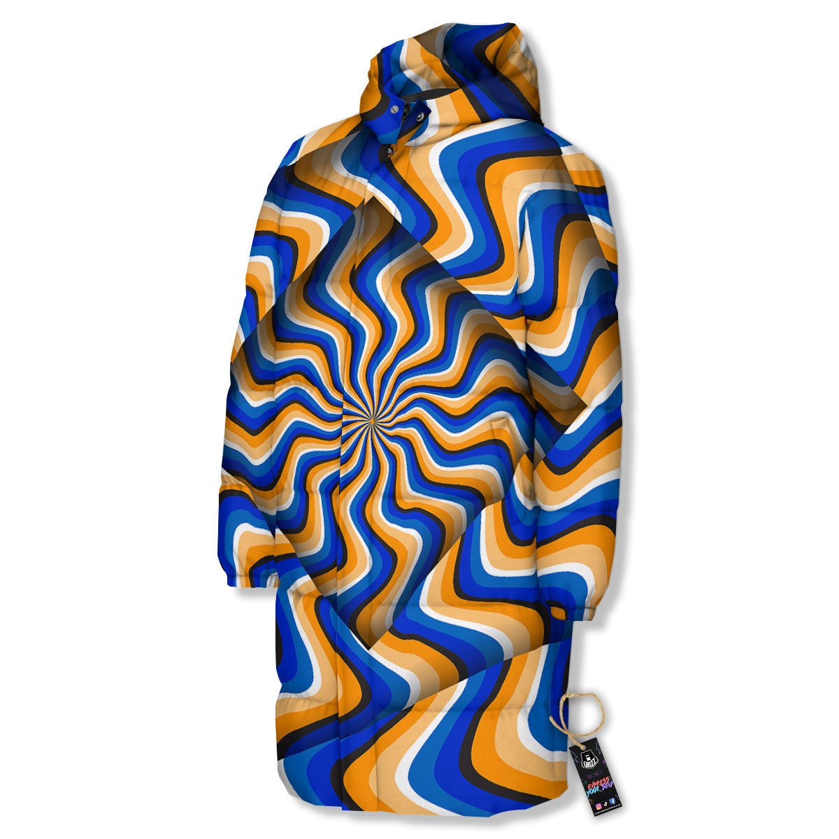 Optical illusion Hypnotic Blue Orange Long Down Jacket-grizzshop