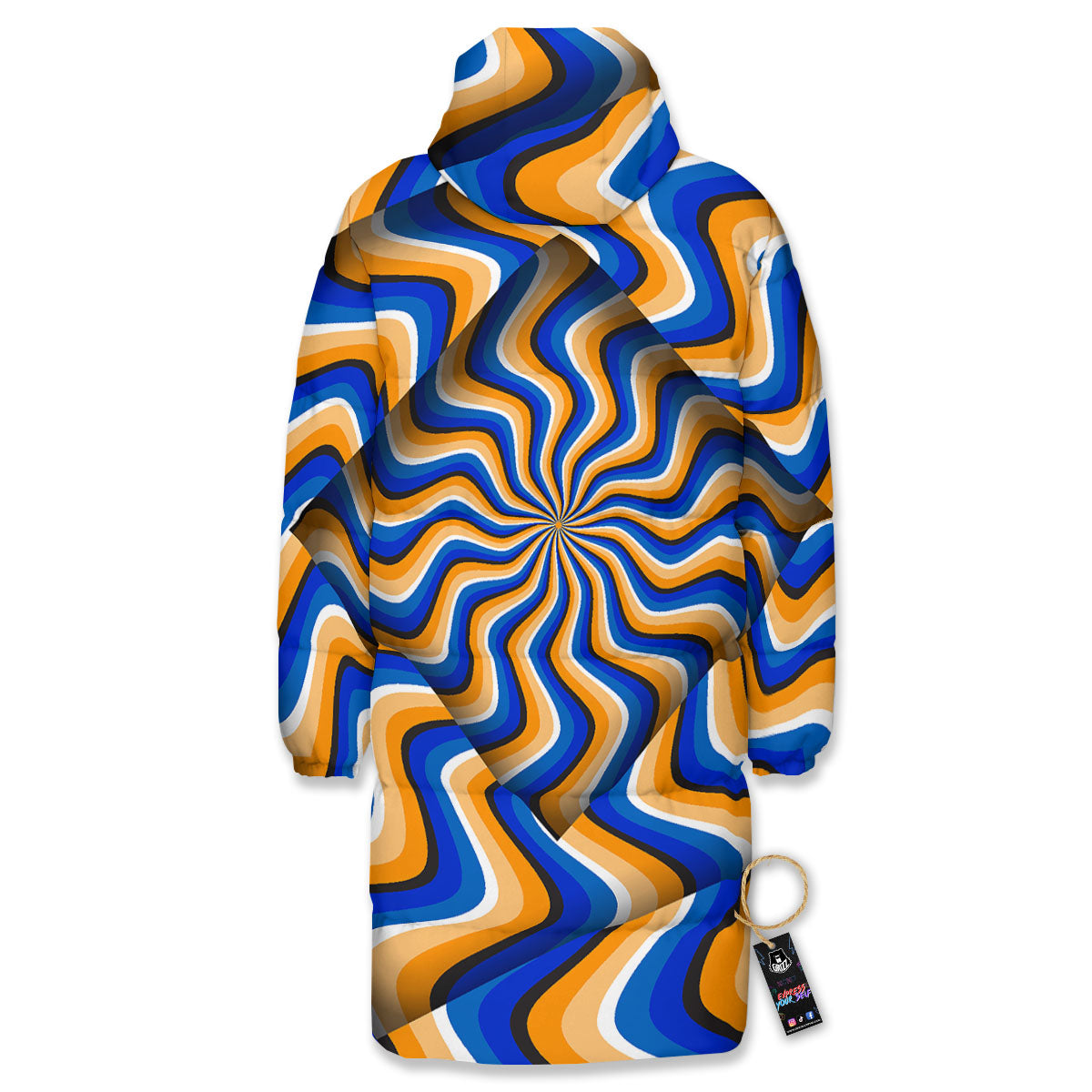 Optical illusion Hypnotic Blue Orange Long Down Jacket-grizzshop