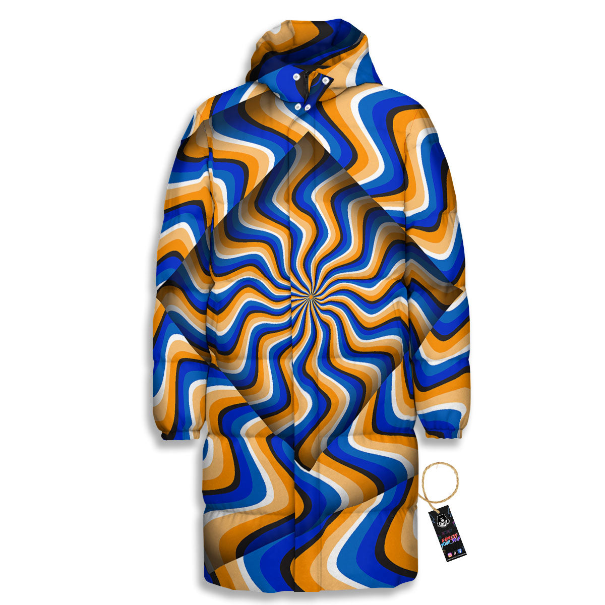 Optical illusion Hypnotic Blue Orange Long Down Jacket-grizzshop