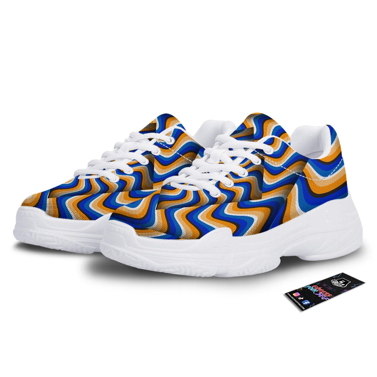 Optical illusion Hypnotic Blue Orange White Chunky Shoes-grizzshop