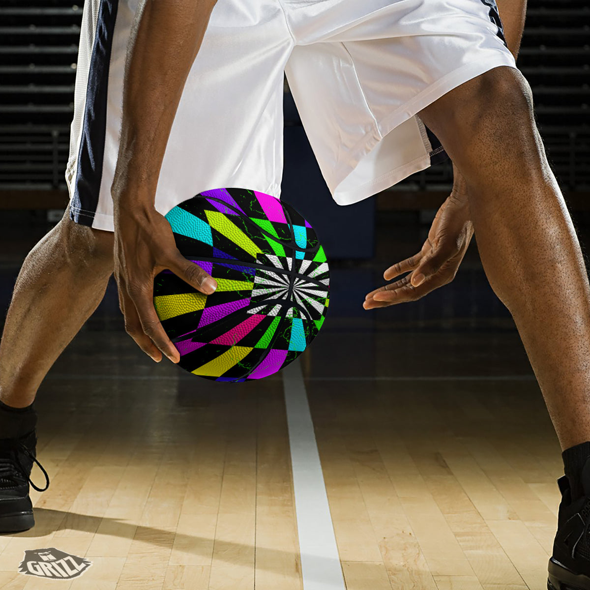 Optical Illusion Neon Abstract Print Basketball
