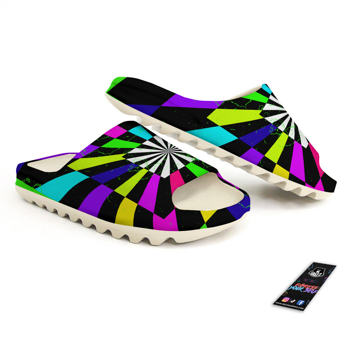 Optical Illusion Neon Abstract Print Sandals-grizzshop