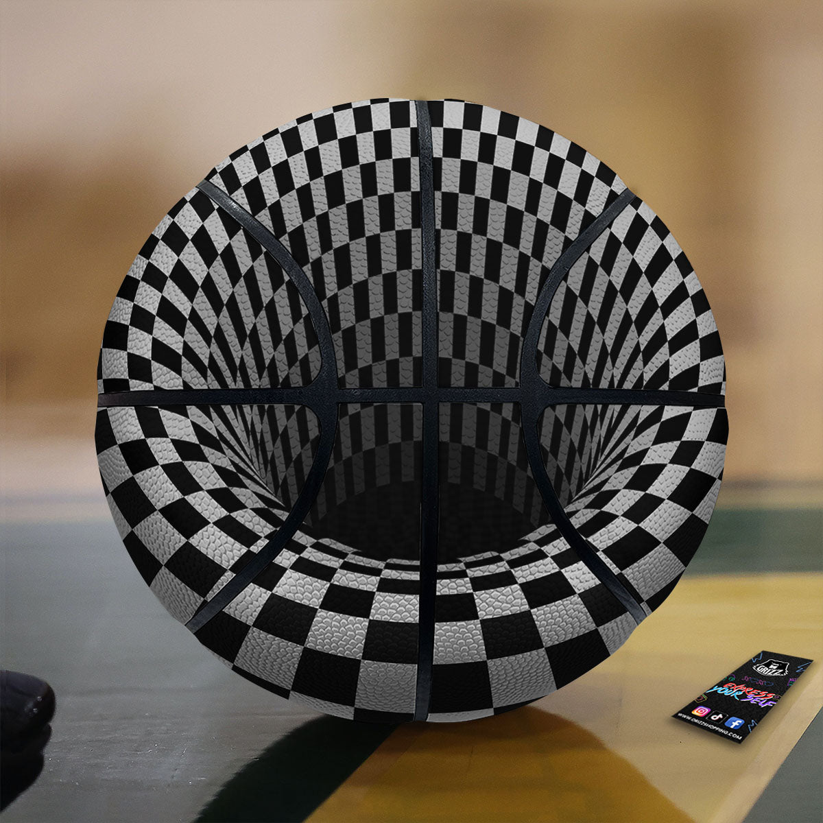 Optical Illusion White And Black Print Basketball