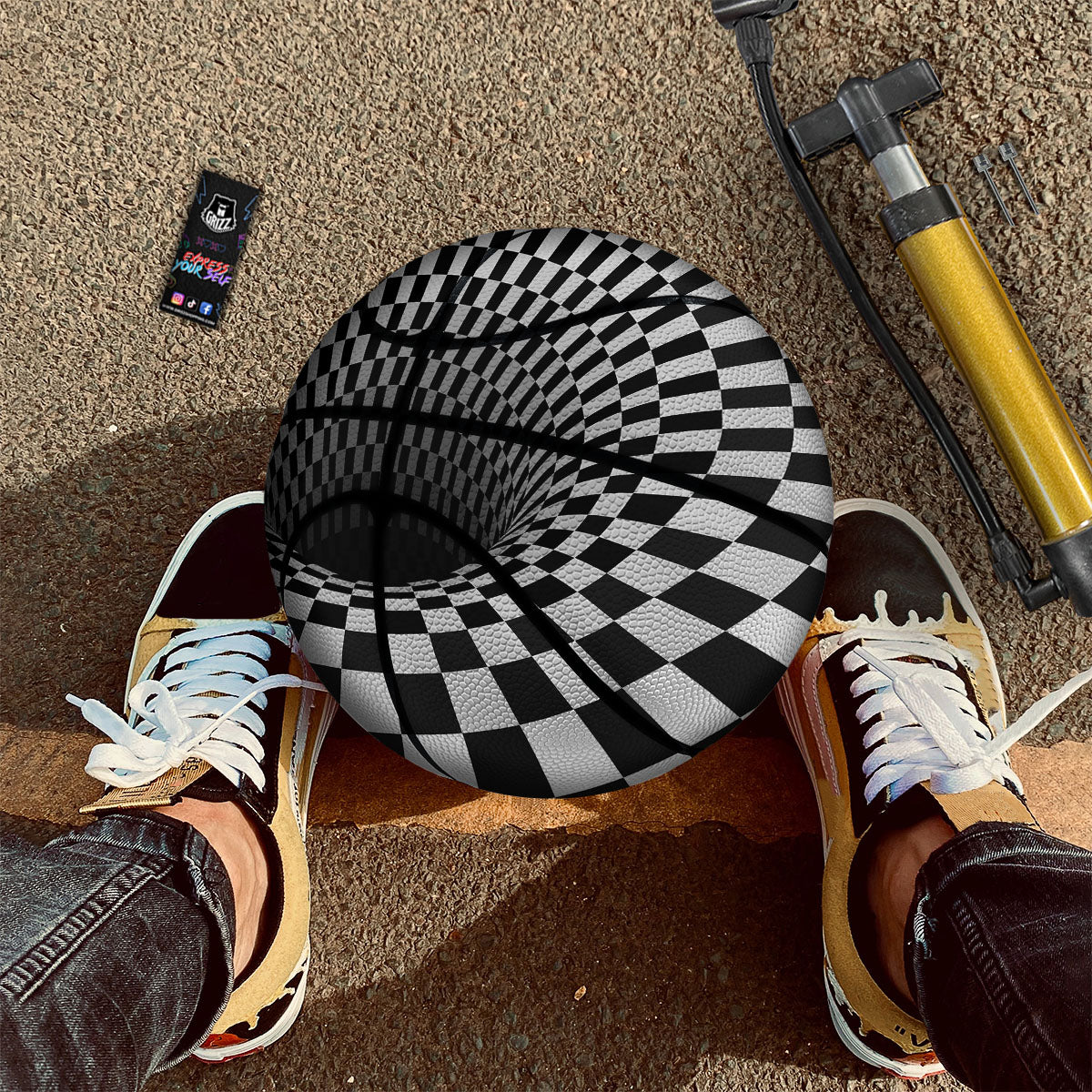 Optical Illusion White And Black Print Basketball