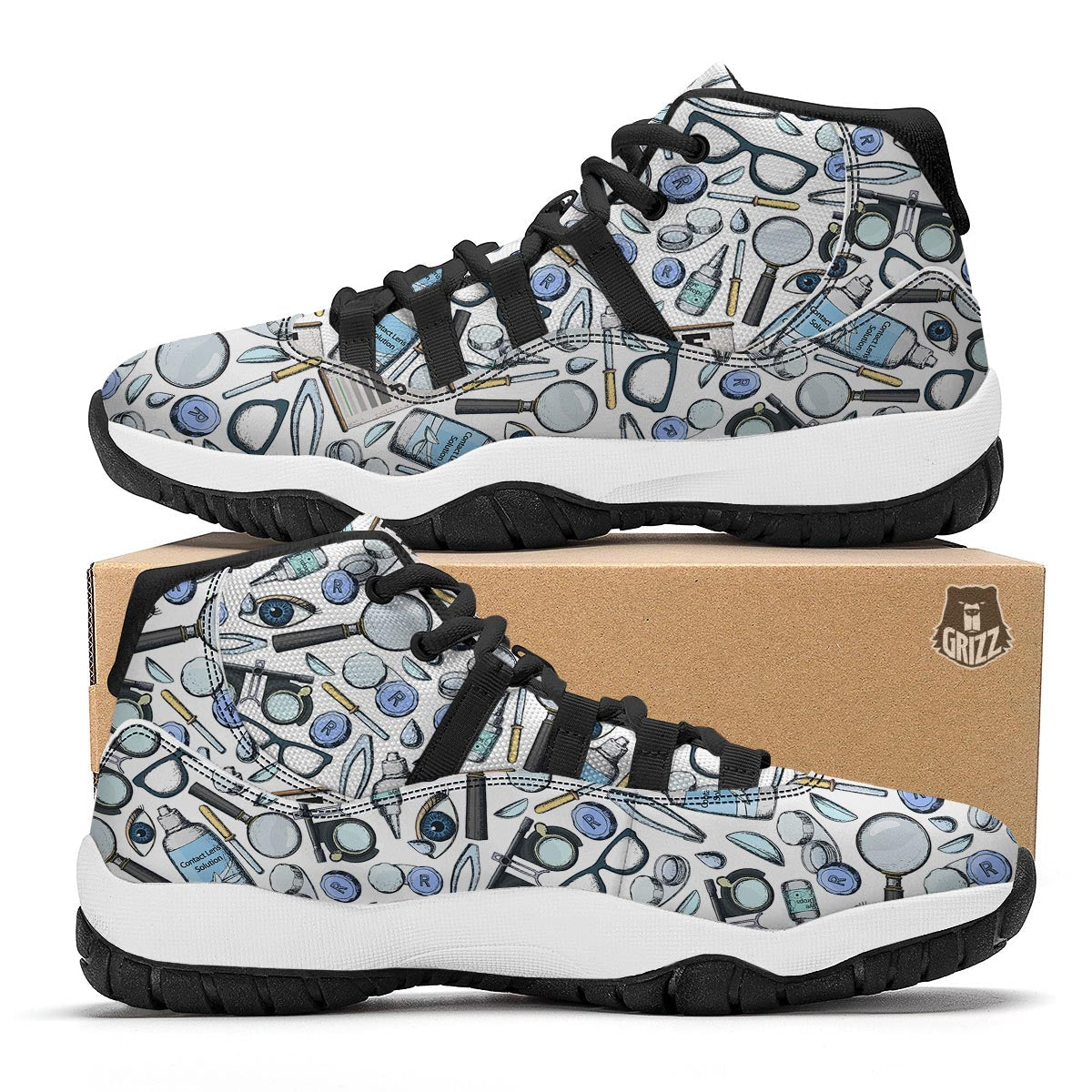 Optometry Pattern Print Black Bball Shoes-grizzshop