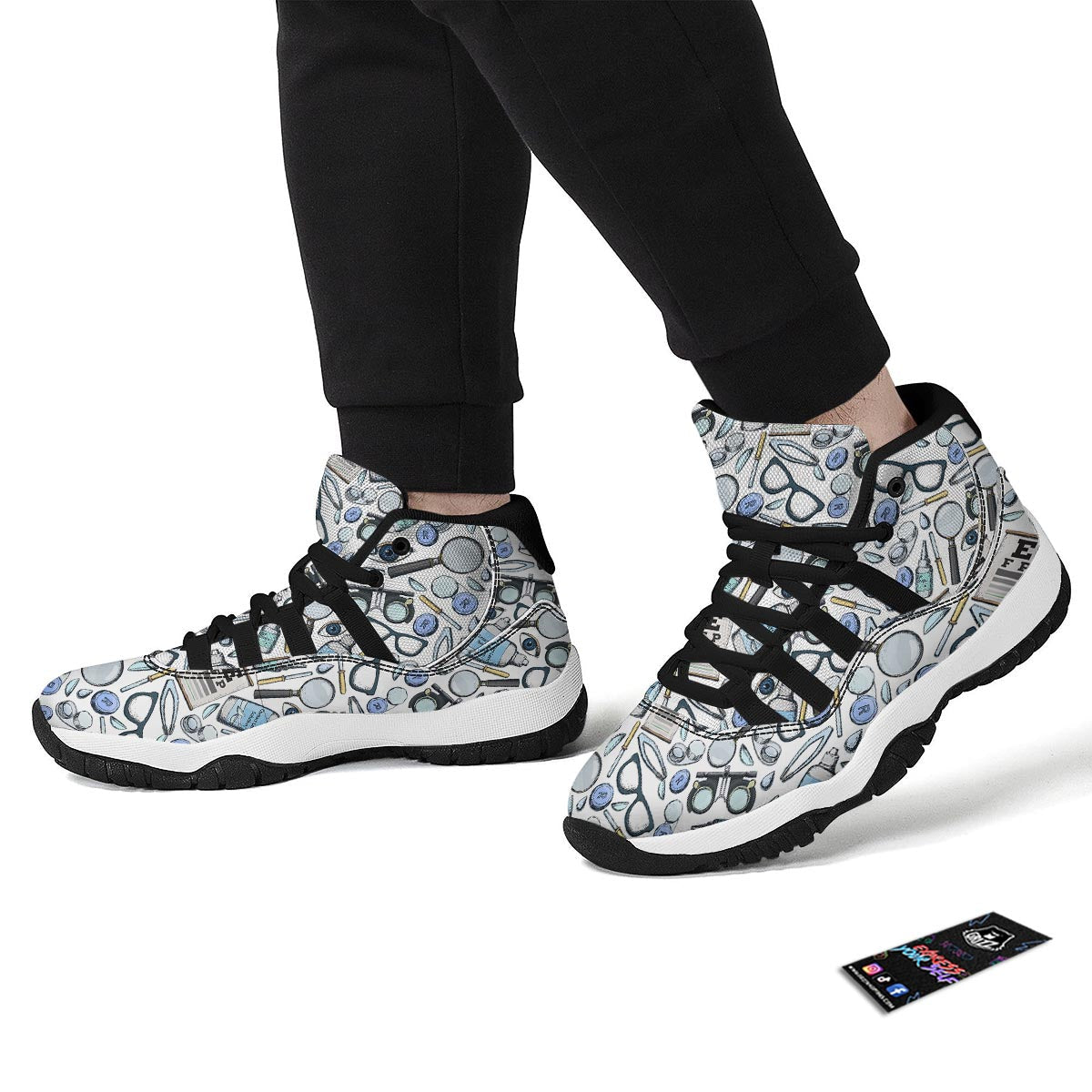 Optometry Pattern Print Black Bball Shoes-grizzshop