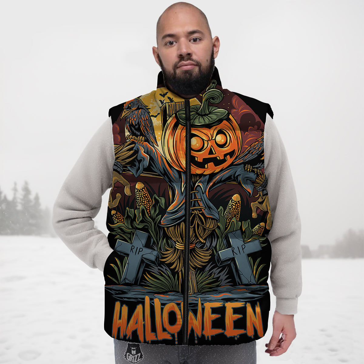 Optometry Pattern Print Down Vest-grizzshop