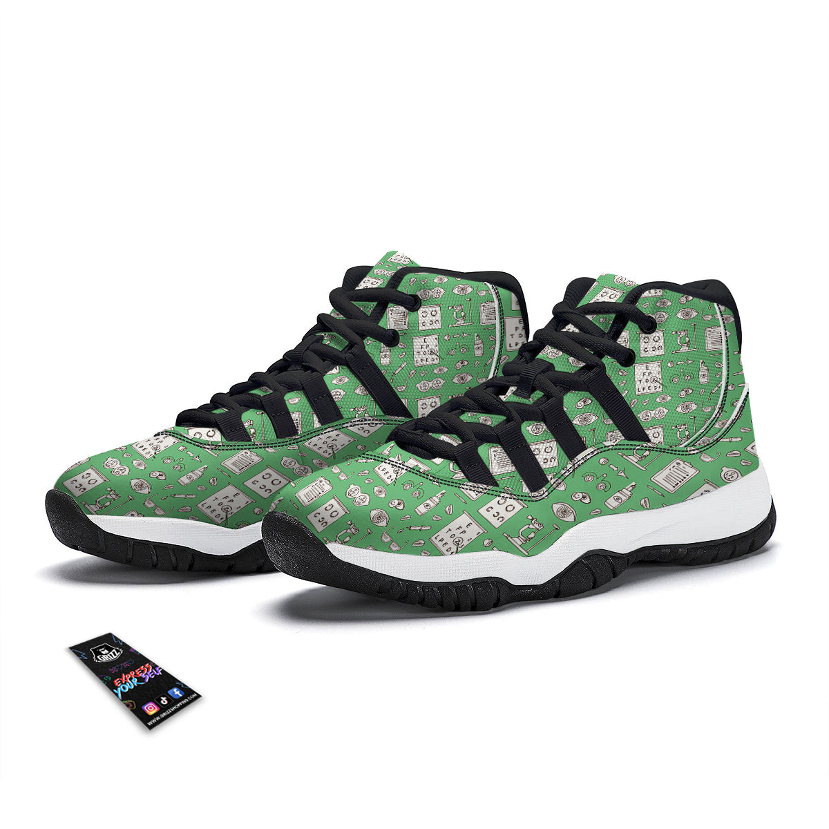 Optometry Print Pattern Black Bball Shoes-grizzshop