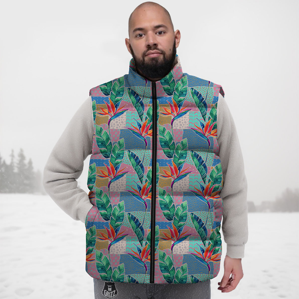 Optometry Print Pattern Down Vest-grizzshop