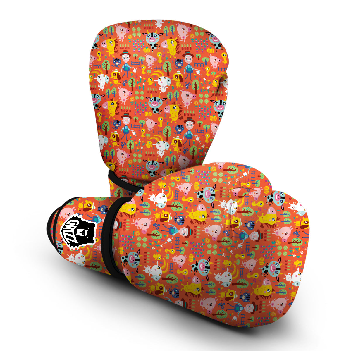 Orange Agriculture Cartoon Print Pattern Boxing Gloves-grizzshop