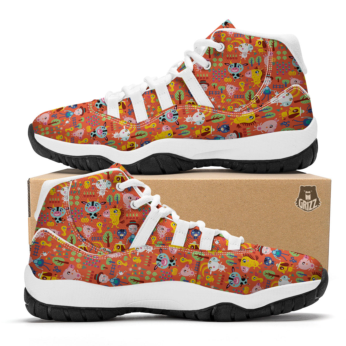 Orange Agriculture Cartoon Print Pattern White Bball Shoes-grizzshop