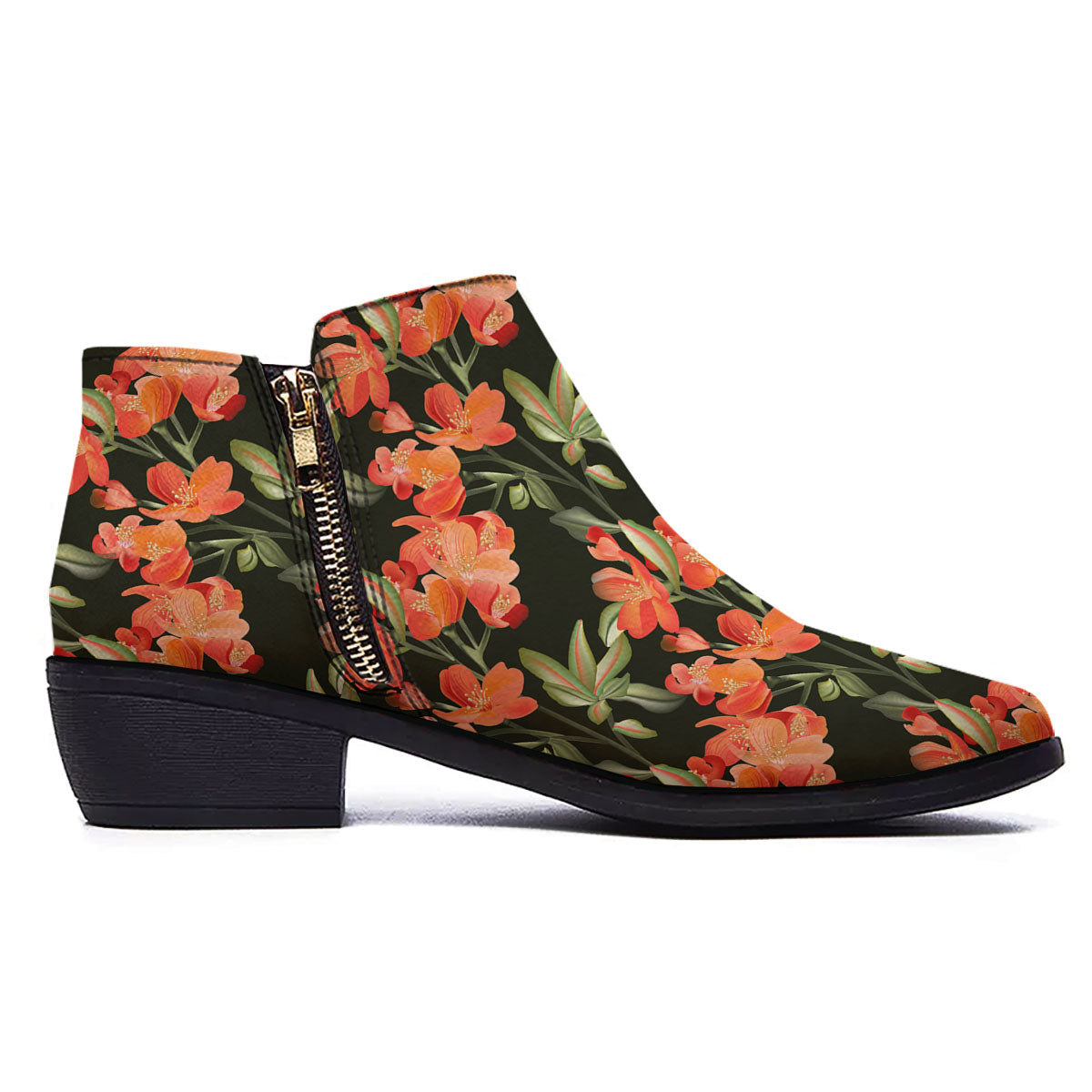 Orange Alstroemeria Print Pattern Ankle Boots-grizzshop
