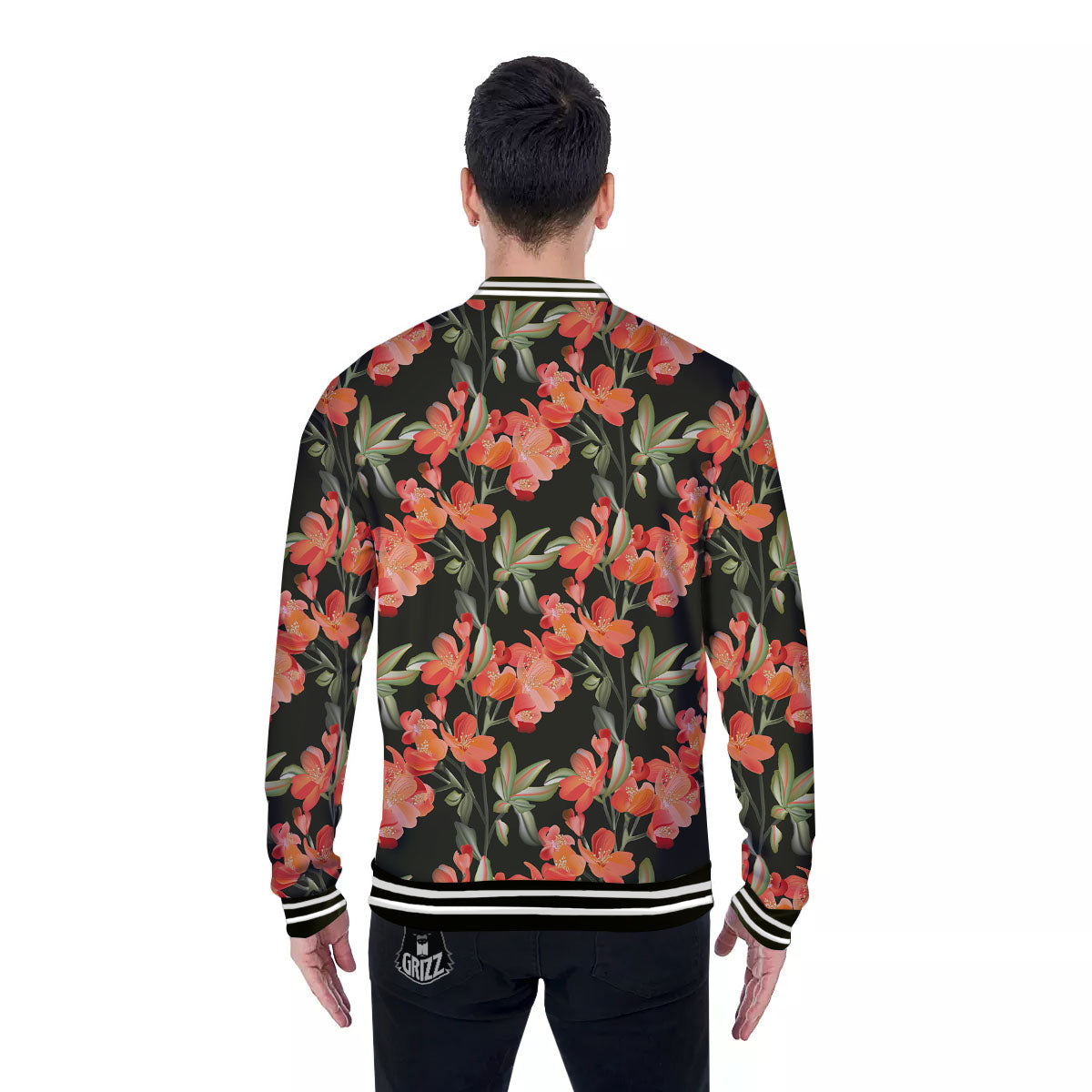 Orange Alstroemeria Print Pattern Baseball Jacket-grizzshop