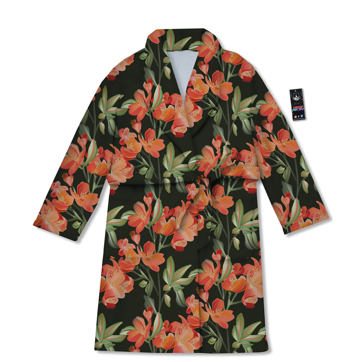 Orange Alstroemeria Print Pattern Bathrobe-grizzshop