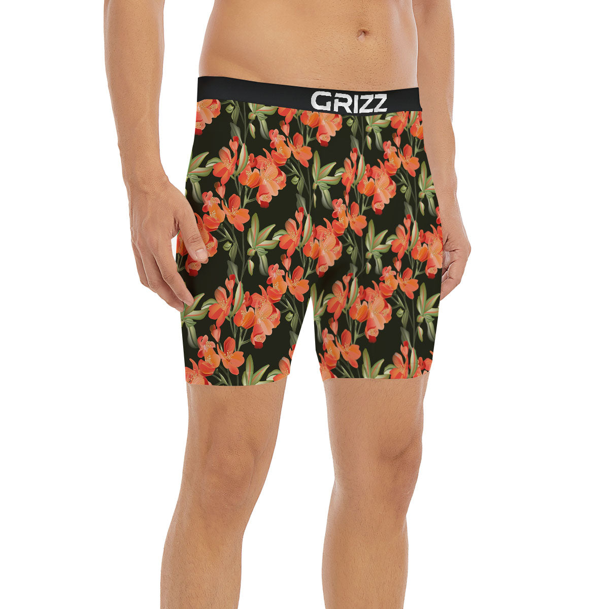Orange Alstroemeria Print Pattern Boxer Briefs-grizzshop