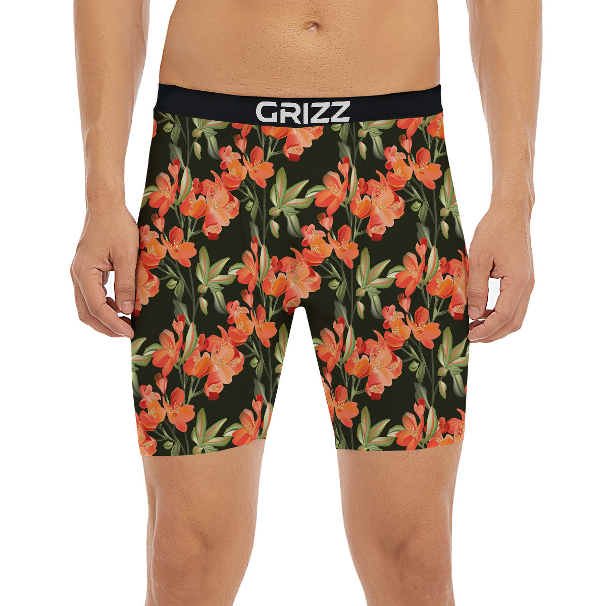 Orange Alstroemeria Print Pattern Boxer Briefs-grizzshop