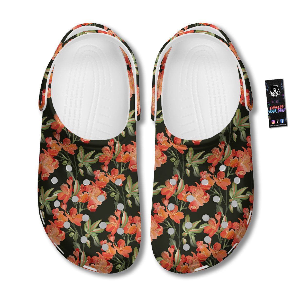 Orange Alstroemeria Print Pattern Clog-grizzshop