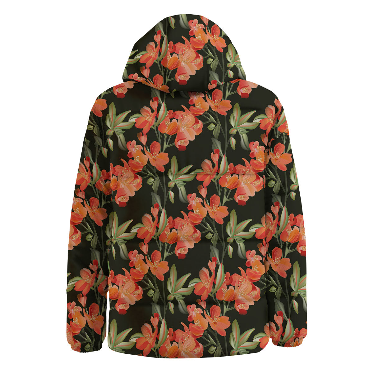 Orange Alstroemeria Print Pattern Down Jacket-grizzshop