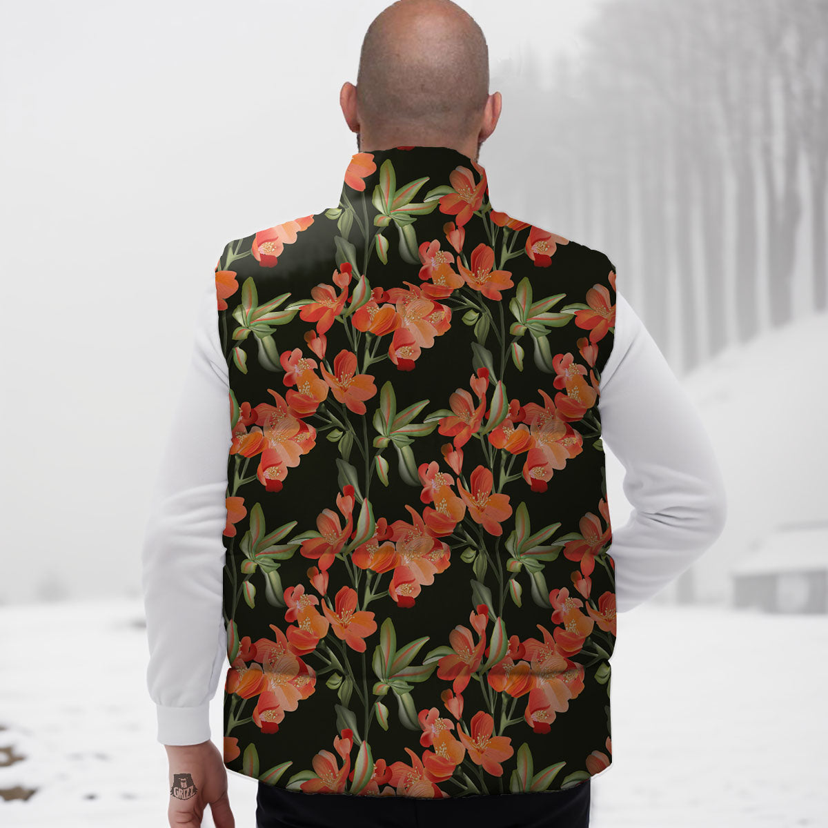 Orange Alstroemeria Print Pattern Down Vest