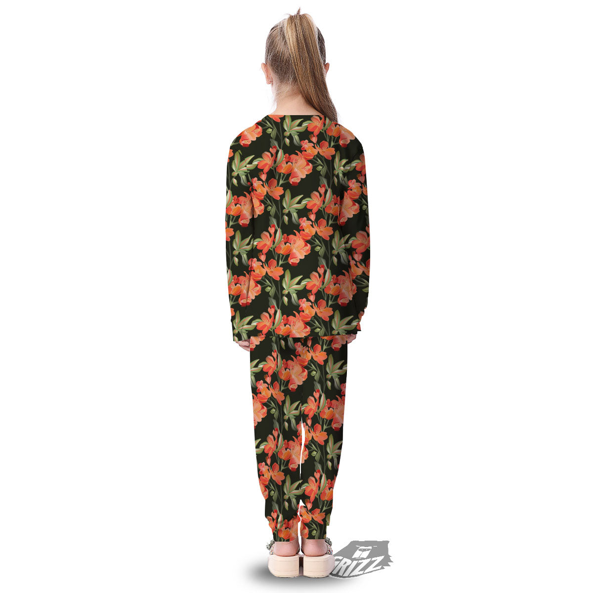 Orange Alstroemeria Print Pattern Kid's Pajamas-grizzshop