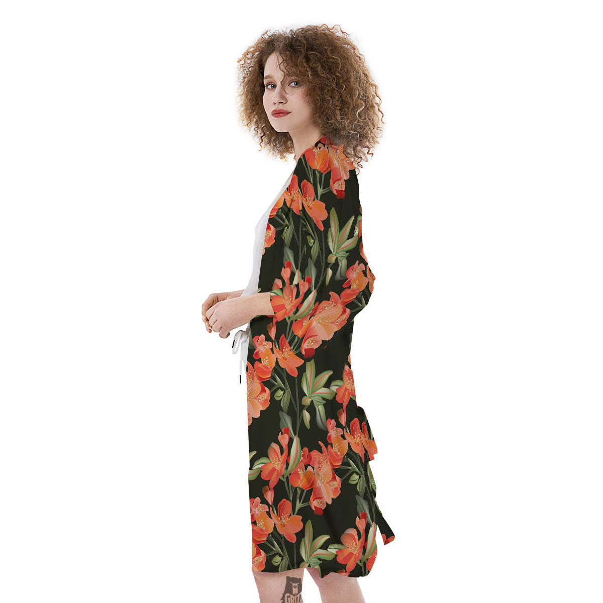 Orange Alstroemeria Print Pattern Kimono-grizzshop