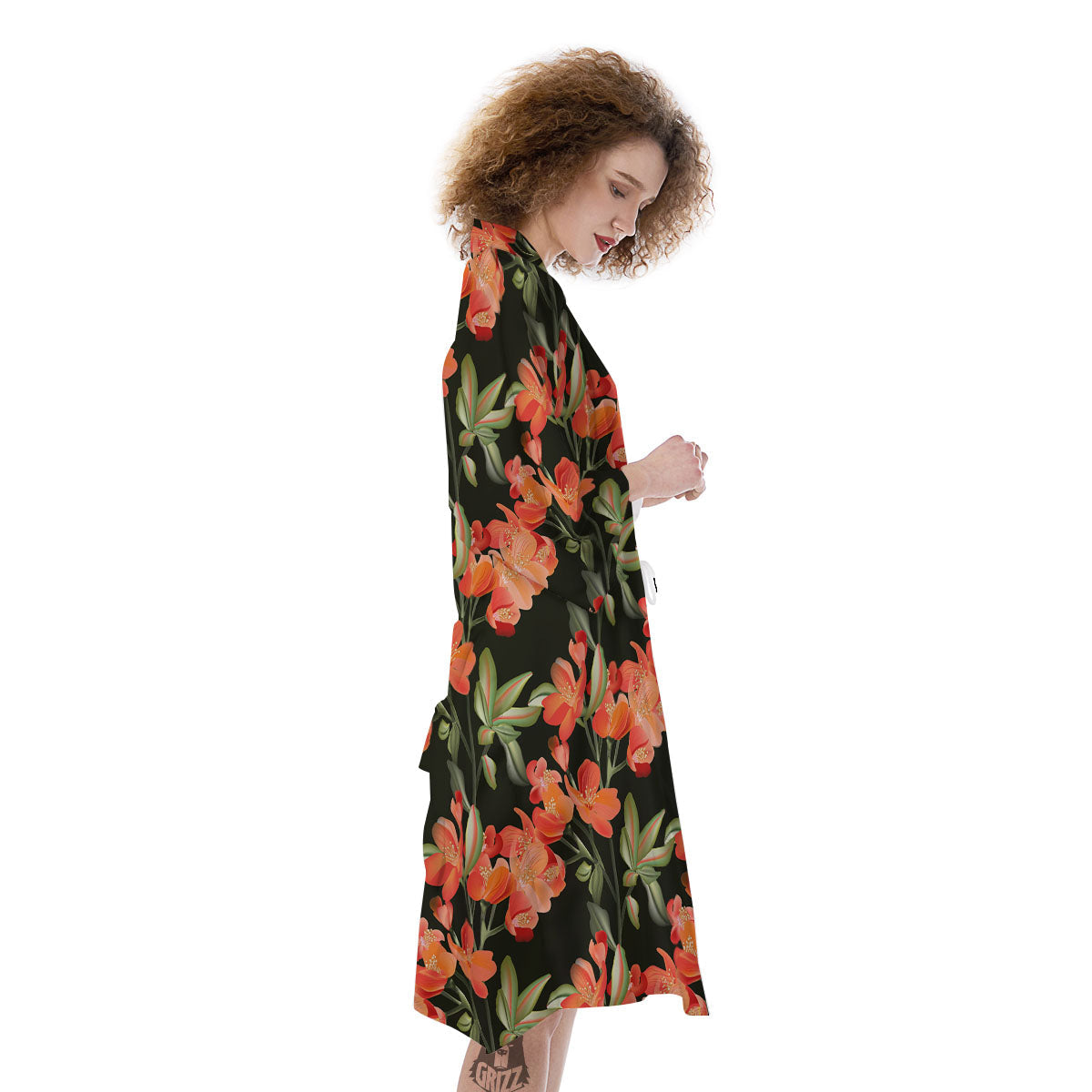 Orange Alstroemeria Print Pattern Kimono-grizzshop