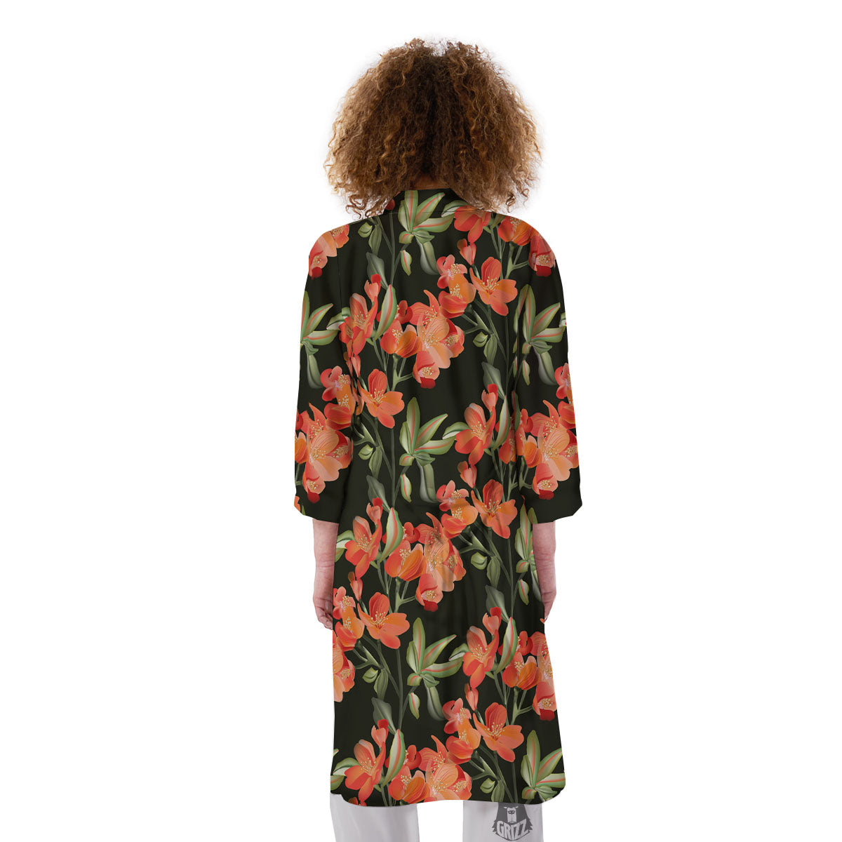 Orange Alstroemeria Print Pattern Kimono-grizzshop