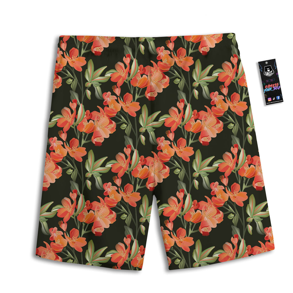 Orange Alstroemeria Print Pattern Men's Athletic Shorts