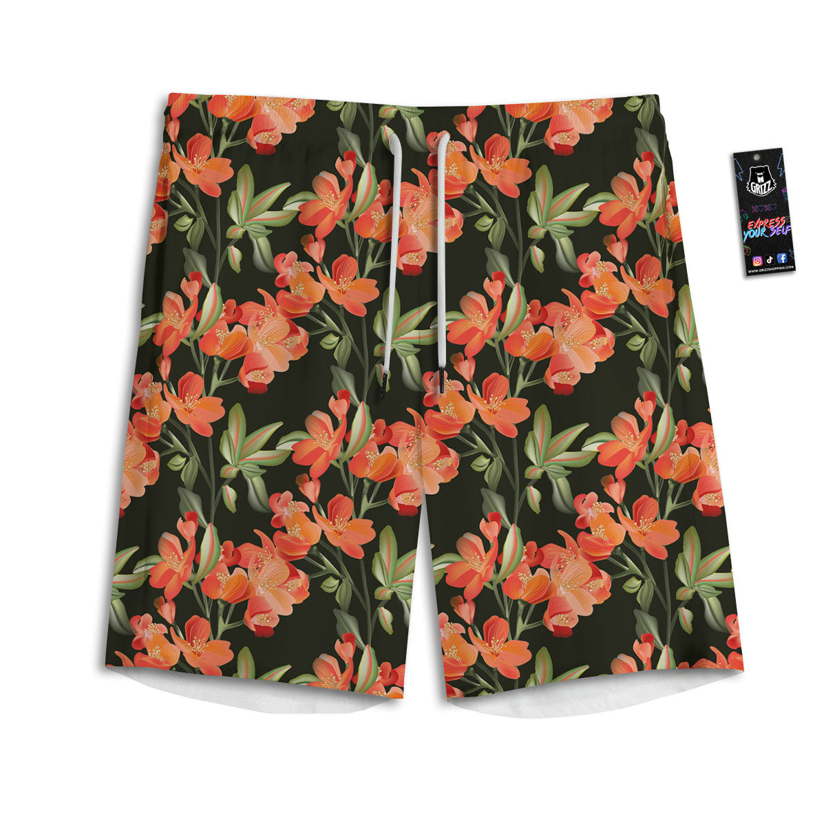 Orange Alstroemeria Print Pattern Men's Athletic Shorts
