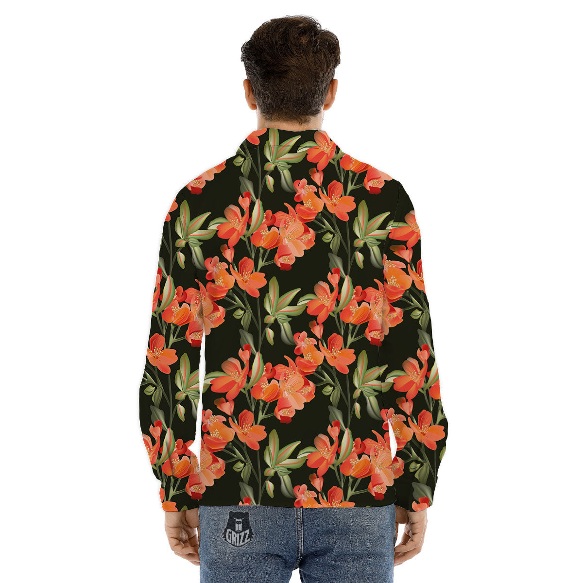 Orange Alstroemeria Print Pattern Men's Dress Shirts-grizzshop