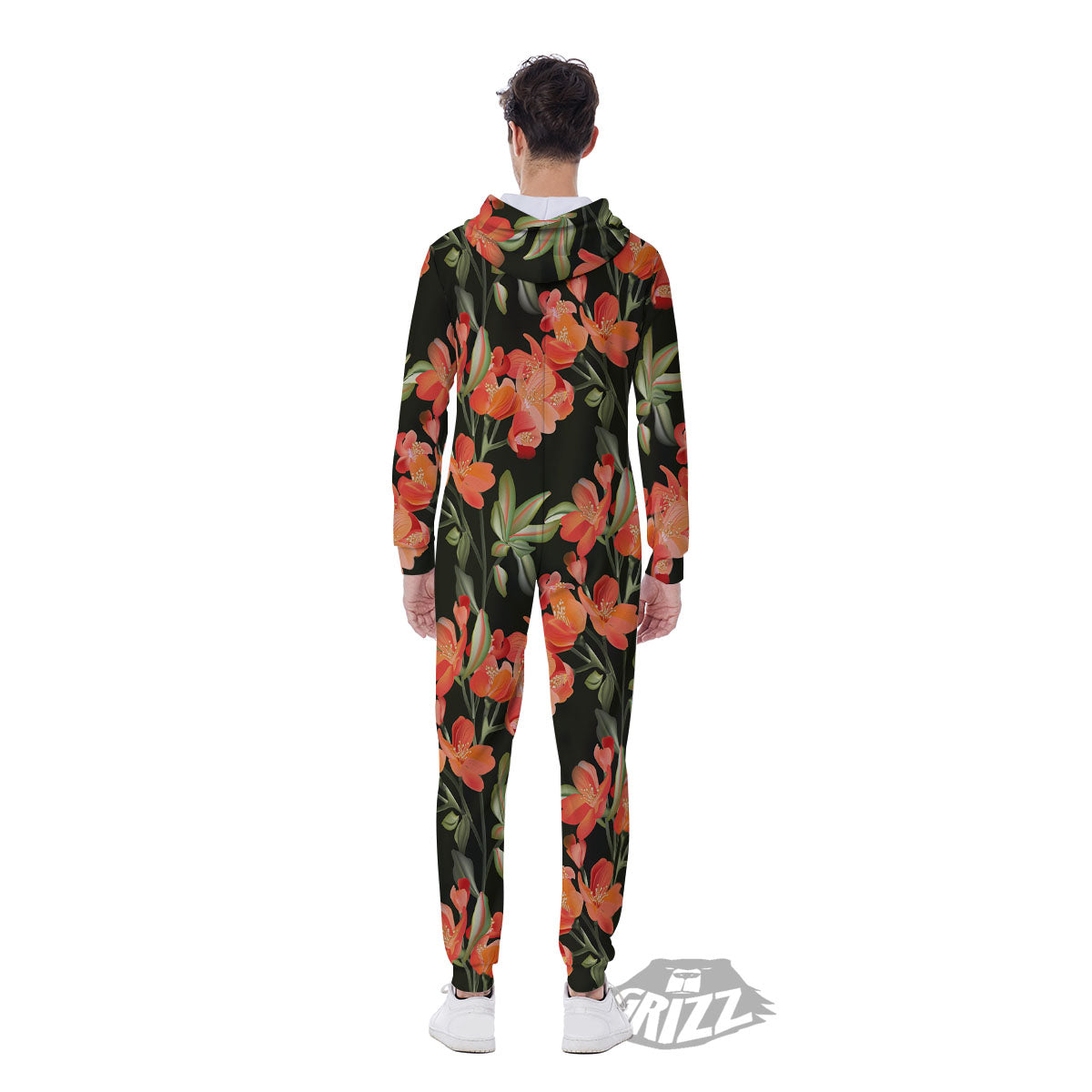 Orange Alstroemeria Print Pattern Men's Jumpsuit-grizzshop
