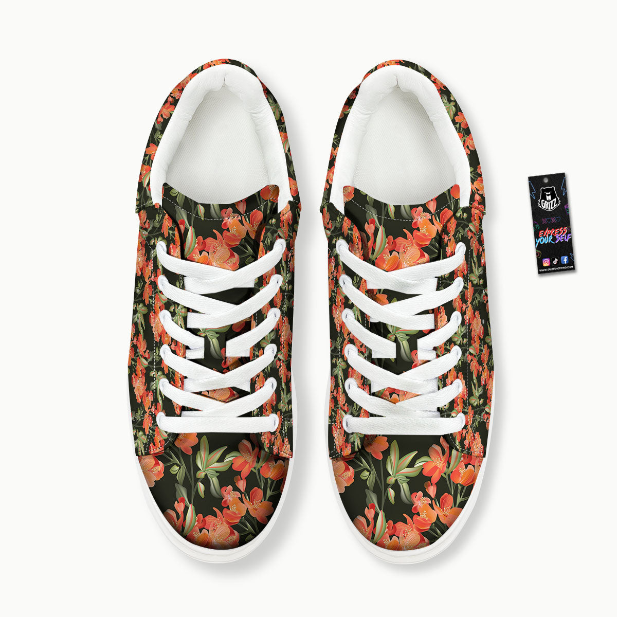 Orange Alstroemeria Print Pattern Platform Shoes-grizzshop