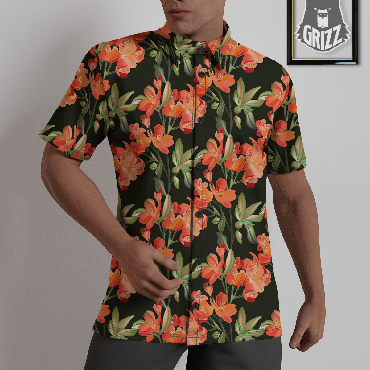 Orange Alstroemeria Print Pattern Untucked Shirts-grizzshop