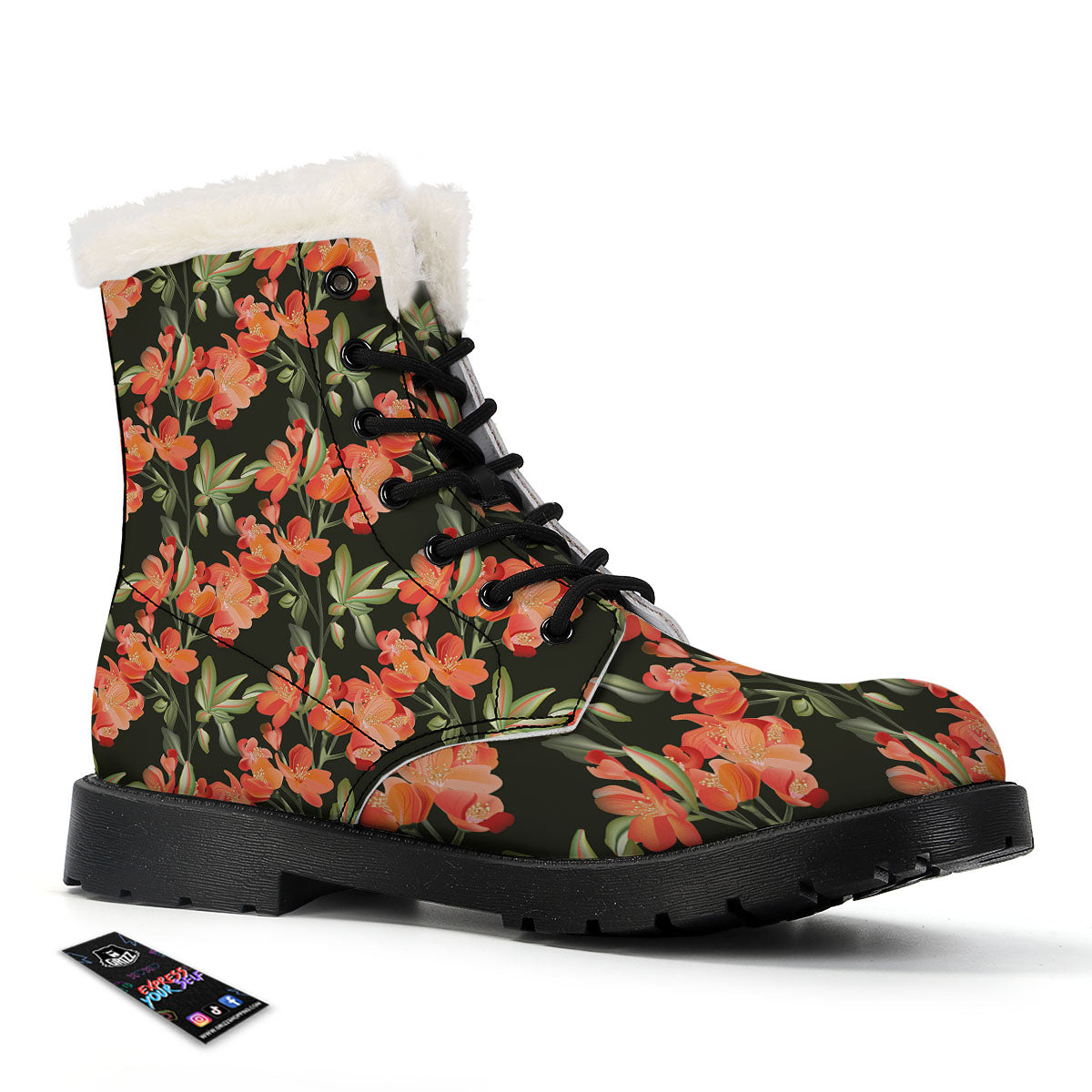 Orange Alstroemeria Print Pattern Winter Boots-grizzshop