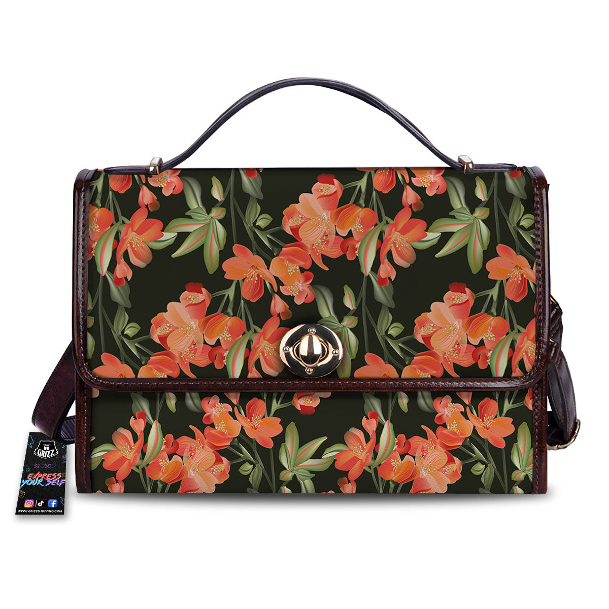 Orange Alstroemeria Print Pattern Women's Satchel Bag-grizzshop