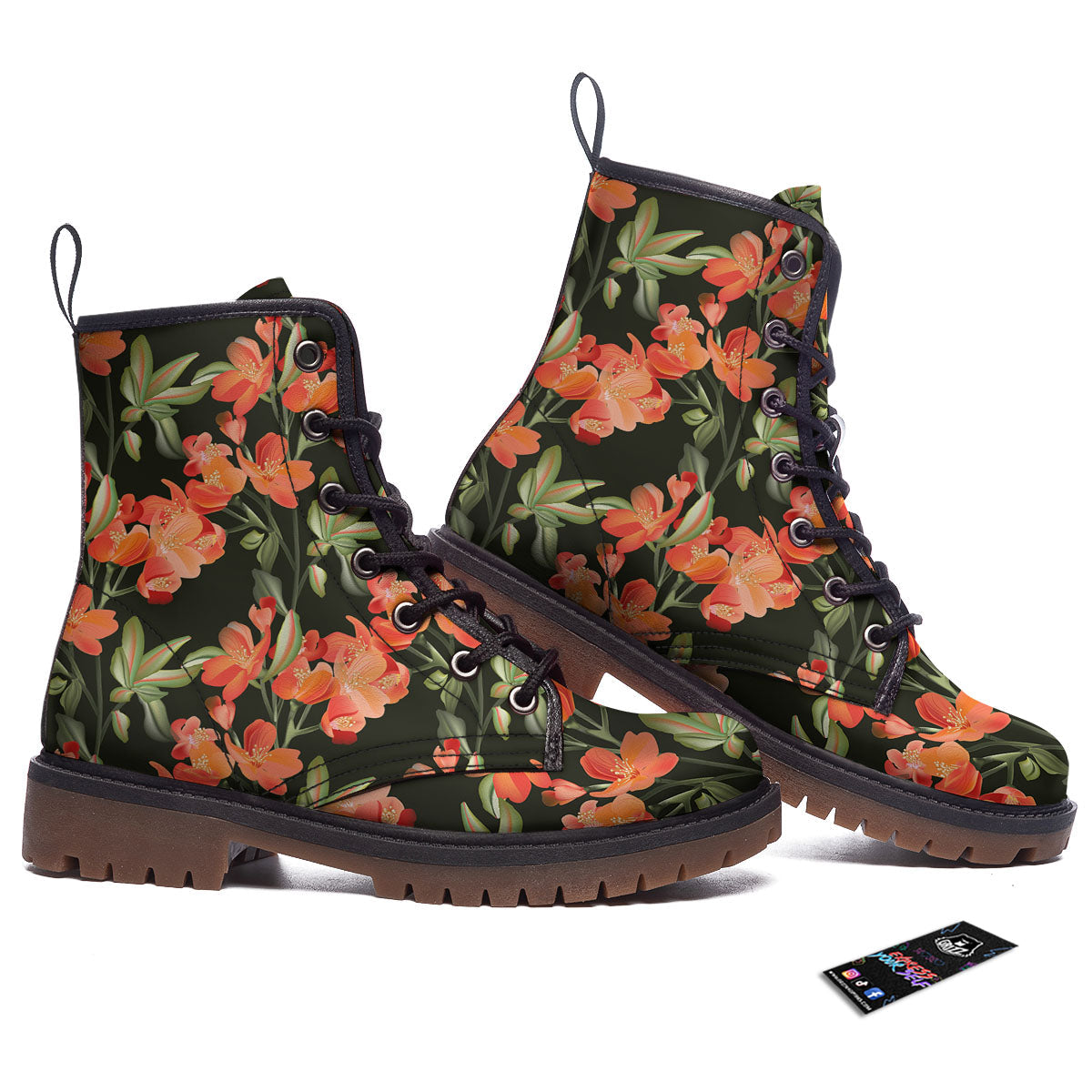 Orange Alstroemeria Print Pattern Work Boots-grizzshop
