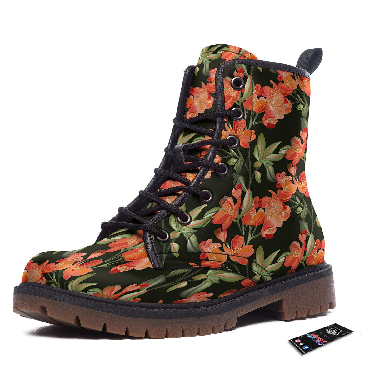 Orange Alstroemeria Print Pattern Work Boots-grizzshop